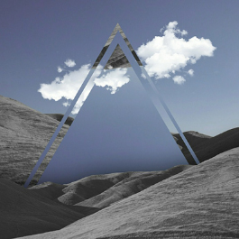 Album Cover Number 7-Abstract scene of hills and blue sky along with a triangle that has the sky as a background
