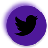 Twitter icon in black inside a neumorphic violet circle
