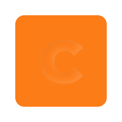 Letter C logo with neumorphic inner shadow effect inside a rectangle with rounded corners