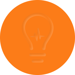 Bulb icon in orange inside a circle with neumorphic inner shadow effect