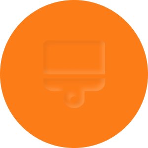 Brush icon in orange inside a circle with neumorphic inner shadow effect