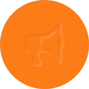 Speaker icon in orange inside a circle with neumorphic inner shadow effect