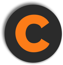 Letter C logo in orange inside a black neumorphic circle
