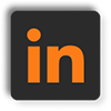 Linkedin icon in orange inside a black neumorphic rounded rectangle