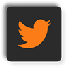Twitter icon in orange inside a black neumorphic rounded rectangle